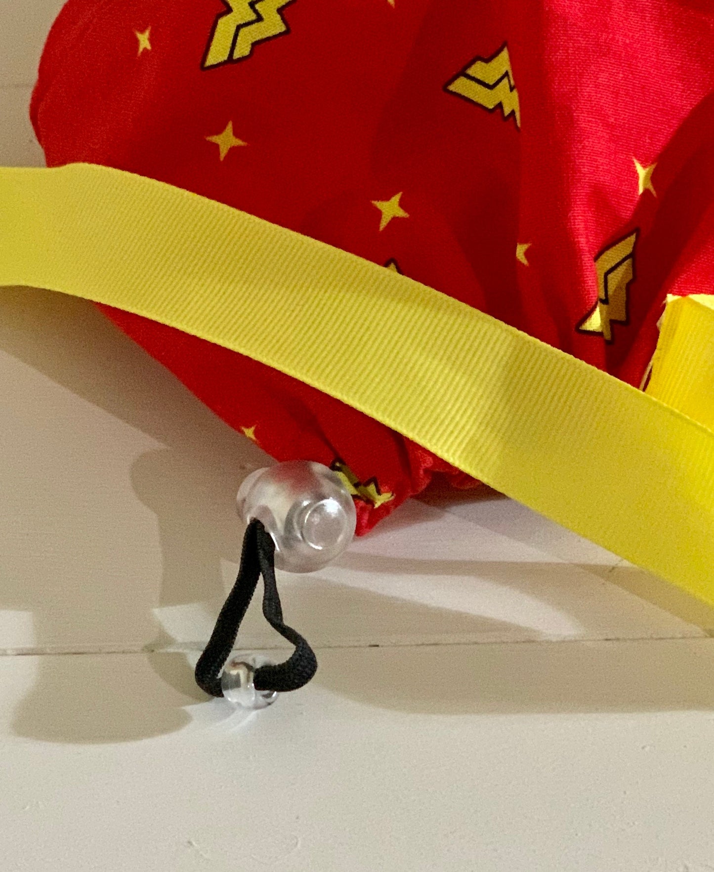 Wonder Woman Tie Back Surgical Scrub Cap with button option- Choose ribbon color in order notes