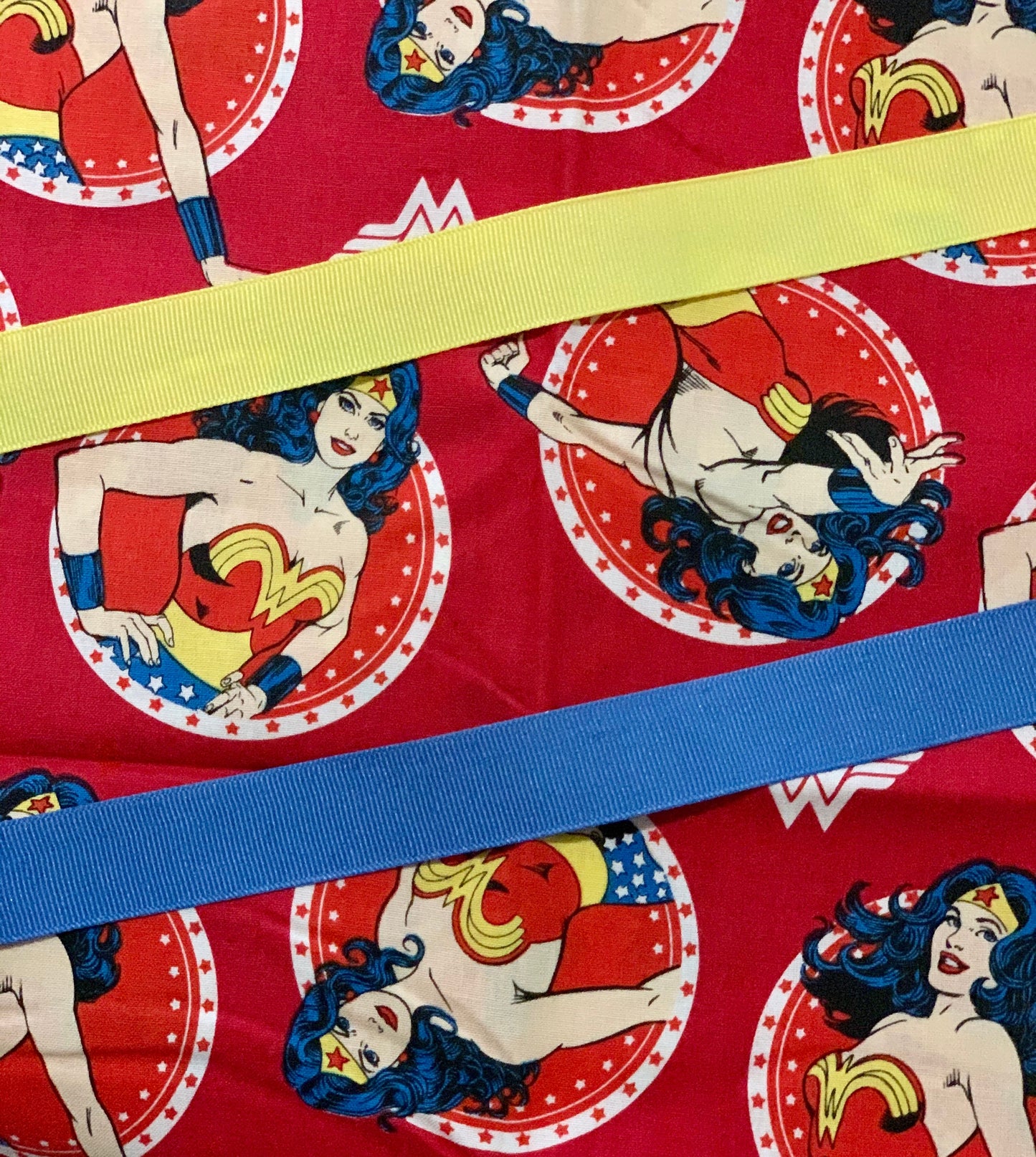 Wonder Woman Tie Back Surgical Scrub Cap with button option- Choose ribbon color in order notes